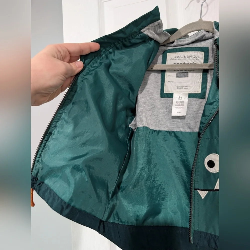 Carter's Toddler Boy Green Monster Zip Up Windbreaker Jacket in Size 3T
